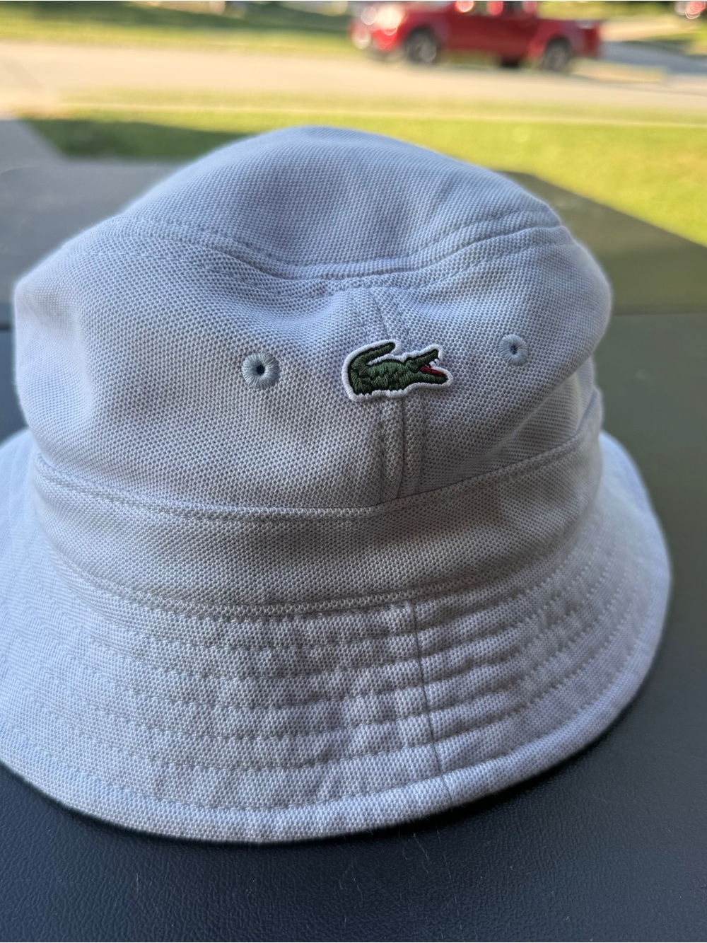 Lacoste White Bucket Hat Brand New With Tags M Green Embroidered Croc